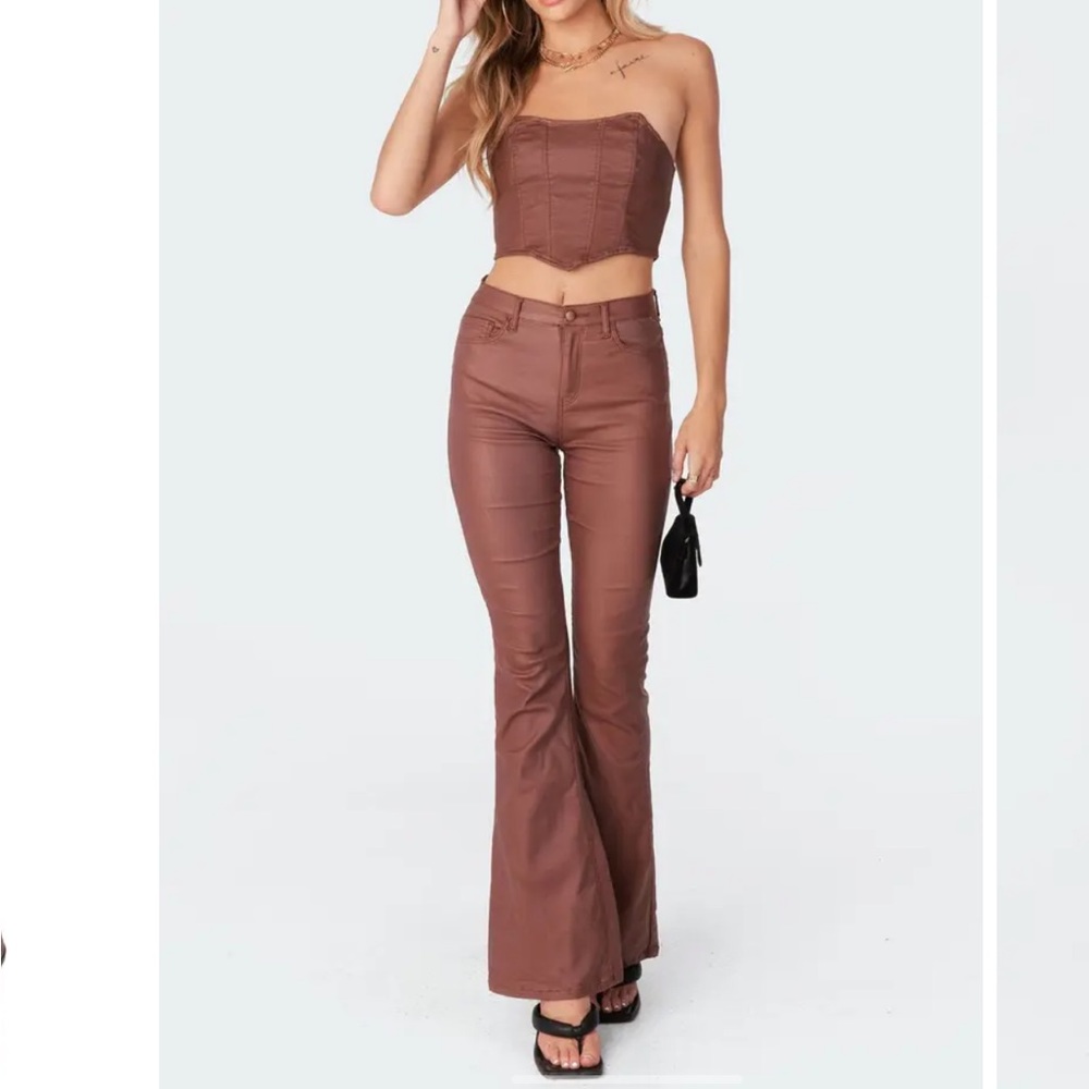 Edikted Luna Faux Leather Flare Leg Pants